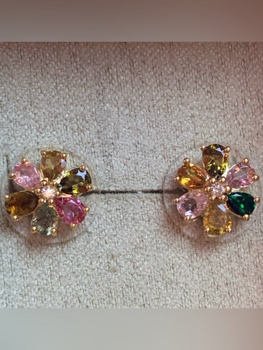 New Genuine colorful tourmaline gold gf earrings studs - Picture 3 of 11